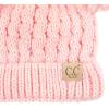 imageCC Kids Cable Knit Double Pom Beanie for Kids  Comfortable Soft Warm Children Youth Skully Hat with PomYarn Pom Pale Pink