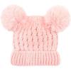 imageCC Kids Cable Knit Double Pom Beanie for Kids  Comfortable Soft Warm Children Youth Skully Hat with PomYarn Pom Pale Pink