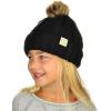 imageCC Kids Childrens Cable Knit Faux Fuzzy Fur Pom Fleece Lined Cuff BeanieBlack