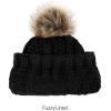 imageCC Kids Childrens Cable Knit Faux Fuzzy Fur Pom Fleece Lined Cuff BeanieBlack