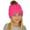 imageCC Kids Childrens Cable Knit Faux Fuzzy Fur Pom Fleece Lined Cuff BeanieCandy Pink