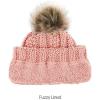 imageCC Kids Childrens Cable Knit Faux Fuzzy Fur Pom Fleece Lined Cuff BeanieIndi Pink