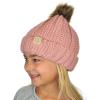 imageCC Kids Childrens Cable Knit Faux Fuzzy Fur Pom Fleece Lined Cuff BeanieIndi Pink