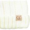 imageCC Kids Childrens Cable Knit Faux Fuzzy Fur Pom Fleece Lined Cuff BeanieIvory