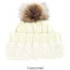 imageCC Kids Childrens Cable Knit Faux Fuzzy Fur Pom Fleece Lined Cuff BeanieIvory
