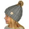 imageCC Kids Childrens Cable Knit Faux Fuzzy Fur Pom Fleece Lined Cuff BeanieLight Melange Gray