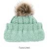 imageCC Kids Childrens Cable Knit Faux Fuzzy Fur Pom Fleece Lined Cuff BeanieMint