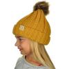 imageCC Kids Childrens Cable Knit Faux Fuzzy Fur Pom Fleece Lined Cuff BeanieMustard