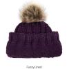 imageCC Kids Childrens Cable Knit Faux Fuzzy Fur Pom Fleece Lined Cuff BeaniePurple