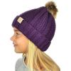imageCC Kids Childrens Cable Knit Faux Fuzzy Fur Pom Fleece Lined Cuff BeaniePurple