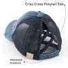 imageCC Kids CrissCross Elastic Band Ponytail Caps Messy Buns Trucker Plain Baseball Cap KIDSBT780Denum