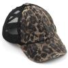 imageCC Kids CrissCross Elastic Band Ponytail Caps Messy Buns Trucker Plain Baseball Cap KIDSBT780Leopard