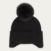 imageCC Kids Ear Flap Fur Pom Beanie for Boys Girls  Comfortable Soft Warm Children Youth Knit Skully Hat with Faux Fur PomBlack