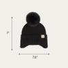 imageCC Kids Ear Flap Fur Pom Beanie for Boys Girls  Comfortable Soft Warm Children Youth Knit Skully Hat with Faux Fur PomBlack