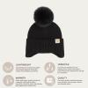 imageCC Kids Ear Flap Fur Pom Beanie for Boys Girls  Comfortable Soft Warm Children Youth Knit Skully Hat with Faux Fur PomBlack