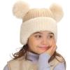 imageCC Kids Ear Flap Fur Pom Beanie for Boys Girls  Comfortable Soft Warm Children Youth Knit Skully Hat with Faux Fur PomDouble Pom  Beige