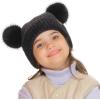 imageCC Kids Ear Flap Fur Pom Beanie for Boys Girls  Comfortable Soft Warm Children Youth Knit Skully Hat with Faux Fur PomDouble Pom  Black