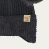 imageCC Kids Ear Flap Fur Pom Beanie for Boys Girls  Comfortable Soft Warm Children Youth Knit Skully Hat with Faux Fur PomDouble Pom  Black