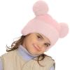 imageCC Kids Ear Flap Fur Pom Beanie for Boys Girls  Comfortable Soft Warm Children Youth Knit Skully Hat with Faux Fur PomDouble Pom  Pink