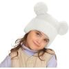 imageCC Kids Ear Flap Fur Pom Beanie for Boys Girls  Comfortable Soft Warm Children Youth Knit Skully Hat with Faux Fur PomDouble Pom  White