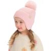 imageCC Kids Ear Flap Fur Pom Beanie for Boys Girls  Comfortable Soft Warm Children Youth Knit Skully Hat with Faux Fur PomPink