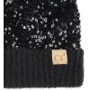 imageCC Kids Sequin Fur Pom Beanie for Boys Girls  Comfortable Soft Warm Children Youth Knit Skully Hat with Faux Fur PomBlack
