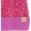 imageCC Kids Sequin Fur Pom Beanie for Boys Girls  Comfortable Soft Warm Children Youth Knit Skully Hat with Faux Fur PomHot Pink
