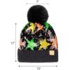 imageCC Kids Sequin Fur Pom Beanie for Boys Girls  Comfortable Soft Warm Children Youth Knit Skully Hat with Faux Fur PomMulti Star 3