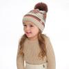 imageCC Kids Southwest Pattern Fur Pom Beanie for Boys Girls  Comfortable Soft Warm Children Youth Knit Skully Hat with Faux PomBeige