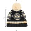 imageCC Kids Southwest Pattern Fur Pom Beanie for Boys Girls  Comfortable Soft Warm Children Youth Knit Skully Hat with Faux PomBlack