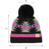 imageCC Kids Southwest Pattern Fur Pom Beanie for Boys Girls  Comfortable Soft Warm Children Youth Knit Skully Hat with Faux PomBlack Multi