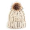 imageCC Kids Suede Patch Snuggly Soft Warm Knit Pom Cuff BeanieCable Knit Faux Fur  Beige