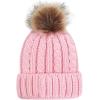 imageCC Kids Suede Patch Snuggly Soft Warm Knit Pom Cuff BeanieCable Knit Faux Fur  Pale Pink