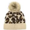 imageCC Kids Suede Patch Snuggly Soft Warm Knit Pom Cuff BeanieLeopard Print  Beige