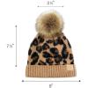 imageCC Kids Suede Patch Snuggly Soft Warm Knit Pom Cuff BeanieLeopard Print  Latte