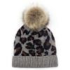 imageCC Kids Suede Patch Snuggly Soft Warm Knit Pom Cuff BeanieLeopard Print  Light Melange Gray