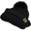 imageCC Knit Beanie Hat  Fuzzy Fleece Lined Warm Winter Hat for Women Soft Stretchy Slouchy Knit Cap Cold Weather BeanieBlack  Black Pom