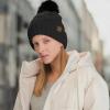 imageCC Knit Beanie Hat  Fuzzy Fleece Lined Warm Winter Hat for Women Soft Stretchy Slouchy Knit Cap Cold Weather BeanieBlack  Black Pom