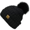 imageCC Knit Beanie Hat  Fuzzy Fleece Lined Warm Winter Hat for Women Soft Stretchy Slouchy Knit Cap Cold Weather BeanieBlack  Black Pom
