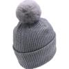 imageCC Knit Beanie with 2 Detachable Matching and Natural Poms  Soft Cuffed Winter Hat Warm Stretchy Skull CapLight Grey