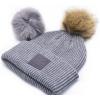 imageCC Knit Beanie with 2 Detachable Matching and Natural Poms  Soft Cuffed Winter Hat Warm Stretchy Skull CapLight Grey