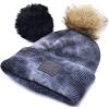 imageCC Knit Beanie with 2 Detachable Matching and Natural Poms  Soft Cuffed Winter Hat Warm Stretchy Skull CapTie Dye Dark Grey  Light Grey