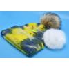 imageCC Knit Beanie with 2 Detachable Matching and Natural Poms  Soft Cuffed Winter Hat Warm Stretchy Skull CapTie Dye Denim  Yellow