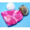 imageCC Knit Beanie with 2 Detachable Matching and Natural Poms  Soft Cuffed Winter Hat Warm Stretchy Skull CapTie Dye Fuchsia  Pink