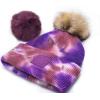 imageCC Knit Beanie with 2 Detachable Matching and Natural Poms  Soft Cuffed Winter Hat Warm Stretchy Skull CapTie Dye Iris  Wild Ginger