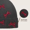imageCC Knit Mini Velvet Bow Cuff Beanie for WomenBlackBurgundy
