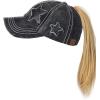imageCC Ponycap Messy High Bun Ponytail Adjustable Glitter Star Distressed Baseball Cap HatBlack
