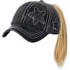 imageCC Ponycap Messy High Bun Ponytail Adjustable Glitter Star Distressed Baseball Cap HatBlack