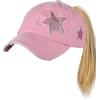 imageCC Ponycap Messy High Bun Ponytail Adjustable Glitter Star Distressed Baseball Cap HatLight Pink