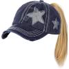 imageCC Ponycap Messy High Bun Ponytail Adjustable Glitter Star Distressed Baseball Cap HatNavy